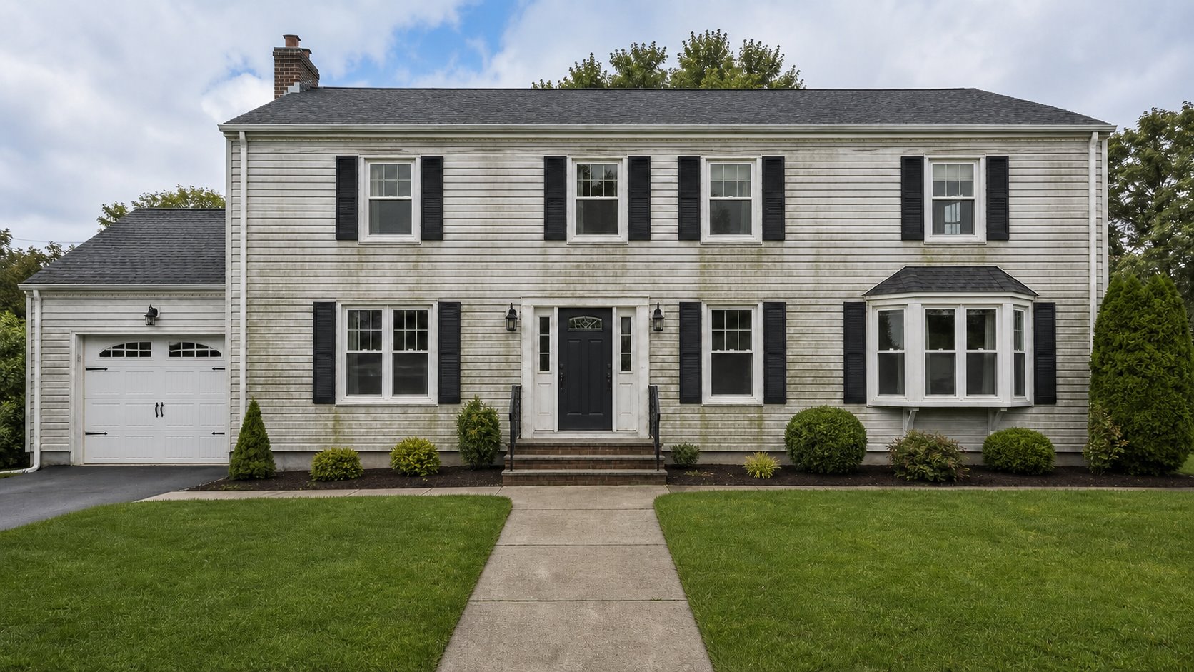Concept image of a house exterior before cleaning